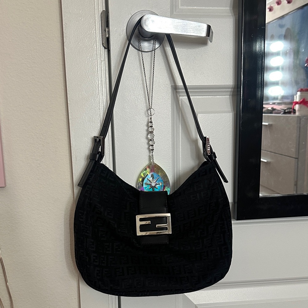 Fendi Black Shoulder Bag with Silver Buckle